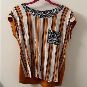 Anthropologie Striped Multicolor Top with Floral Accents